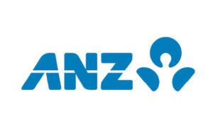 Blue ANZ bank logo with stylized icon on a white background