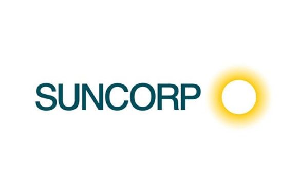 Suncorp logo with teal text and a yellow ring icon on a white background