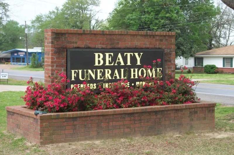 Interior and exterior views of Beaty Funeral Home in Winnsboro, TX