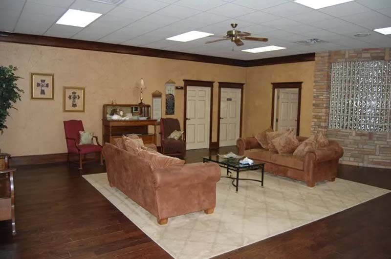 Interior and exterior views of Beaty Funeral Home in Winnsboro, TX