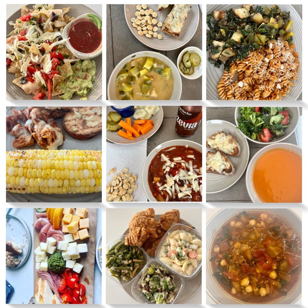 A collage of different types of food including corn on the cob