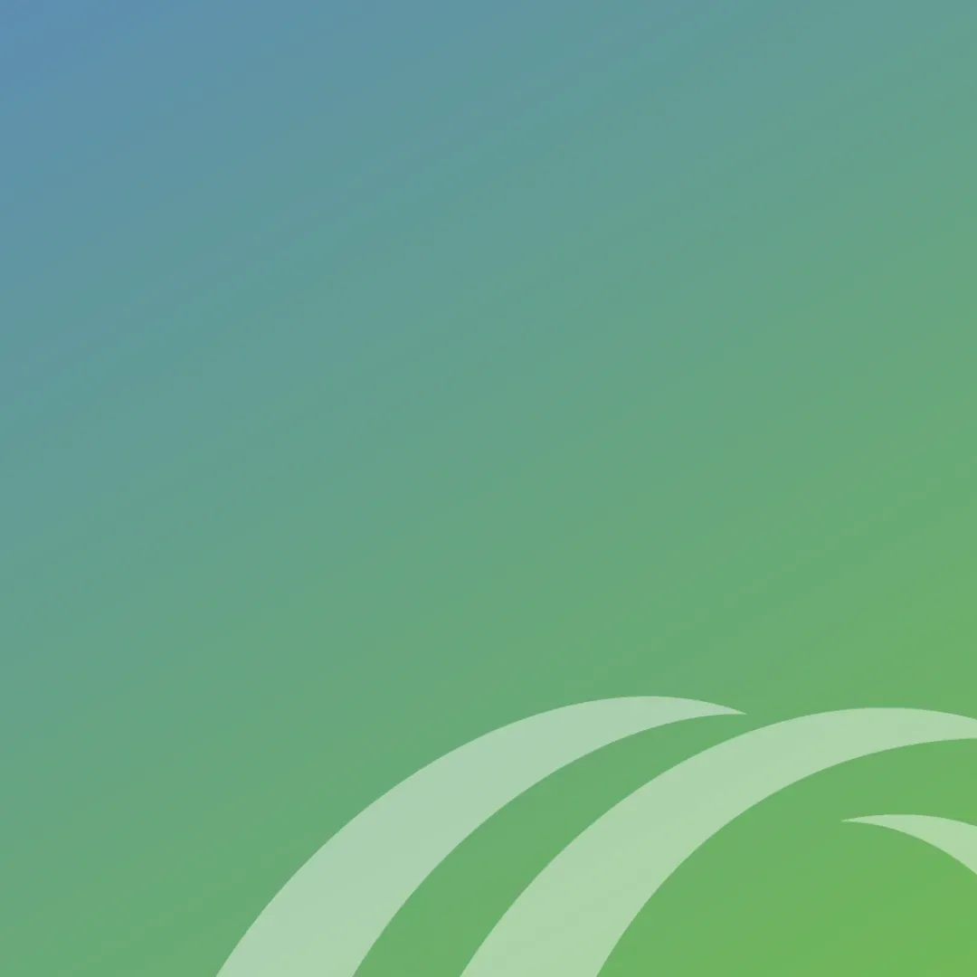 Abstract background with a gradient transition from blue to green and light, curved, wave-like shapes at the bottom.