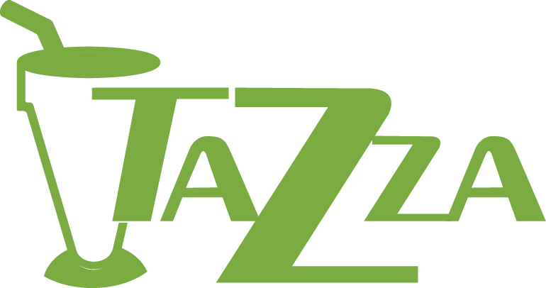 A green logo for tazza with a straw in a glass.