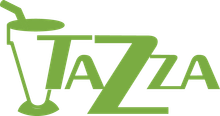 A green logo for tazza with a straw in a glass.