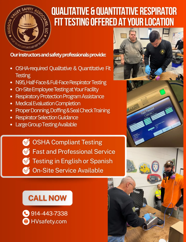 Orange flyer for qualitative and quantitative respirator fit testing services.