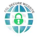 Green padlock over a globe; indicates SSL secure website; text reads 