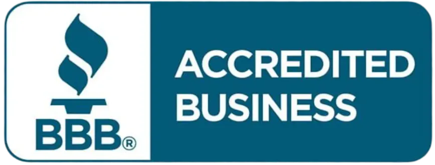 BBB Accredited Business logo in teal and white