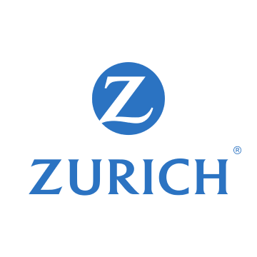 A blue and white logo for zurich on a white background