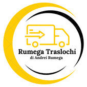 Logo per Rumega Traslochi con l'icona di un camion giallo e un design circolare nero e giallo.