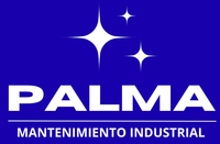 Logo blanco de PALMA Mantenimiento Industrial sobre fondo azul con estrellas brillantes