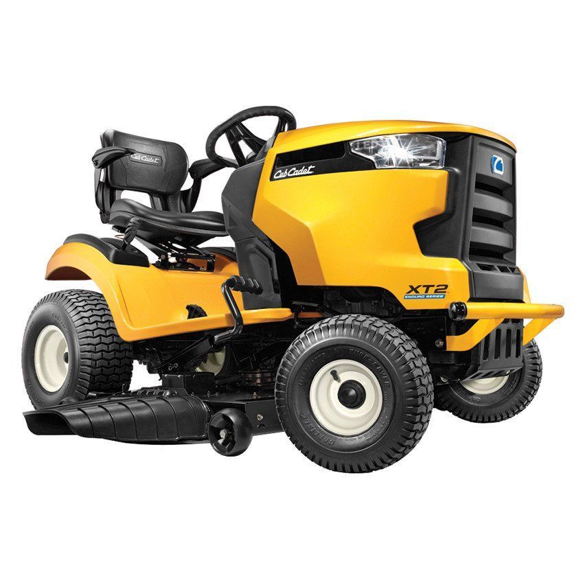 A Yellow And Black Riding Lawn Mower On A White Background — Leslie Farm & Garden Machinery In South Grafton, NSW
