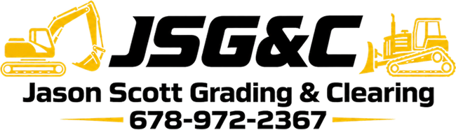 JSG&C logo with excavator icon, Jason Scott Grading & Clearing, and phone number 678-972-2367