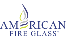 American Fire Glass logo with stylized flame in blue, green, and gray on white background