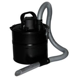 Black wet/dry vacuum with gray hose and nozzle on a white background