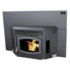 Black fireplace insert with flames inside a gray wall surround