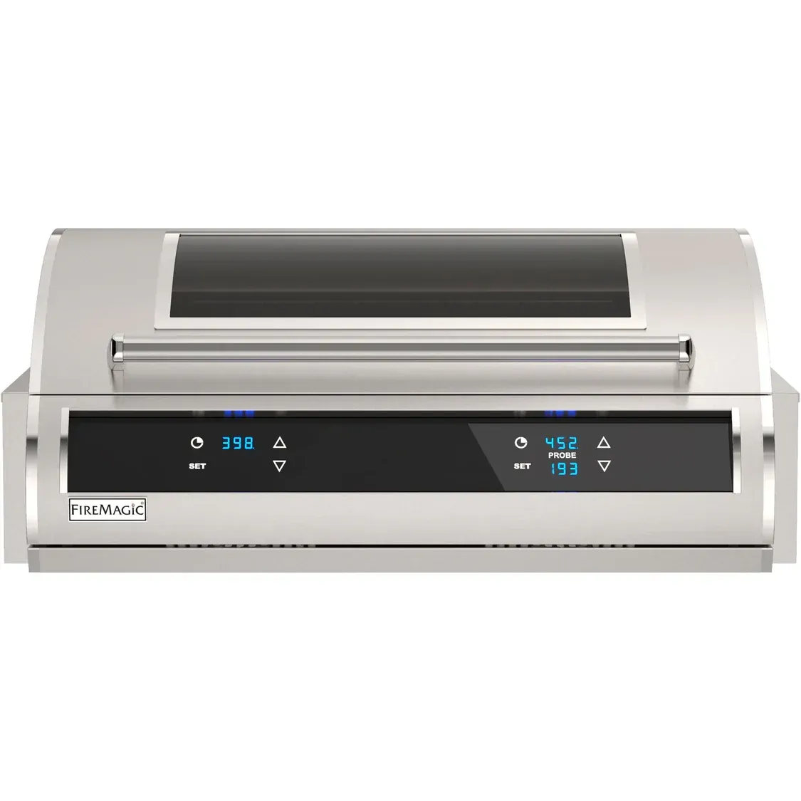 Silver countertop laminator with digital control panel and rollers