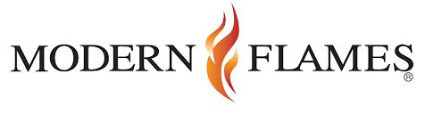 Modern Flames logo with black text and orange flame icon between the words