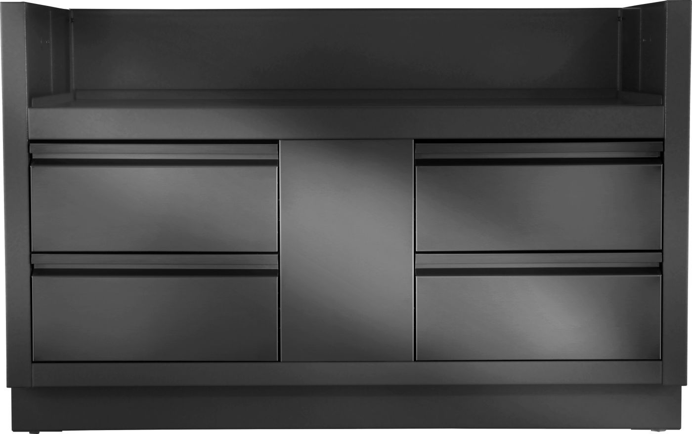 Black modern dresser with six drawers and a central cabinet panel