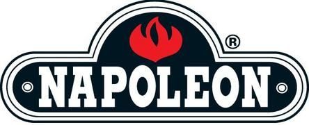 Napoleon logo in black and white with a red flame icon above the wordmark