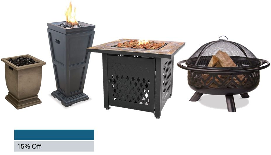 Four Outdoor Fire Pits/Tables Display 15% Off.