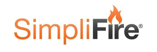 SimpliFire logo with orange and black text and a flame icon above the i