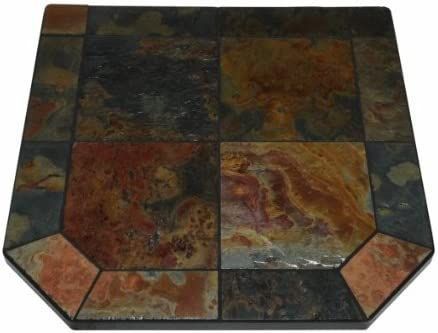 Square slate-tile tabletop with multicolored stone pattern and beveled corners