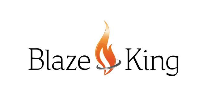 Blaze King logo with black text and an orange flame forming the “A” shape