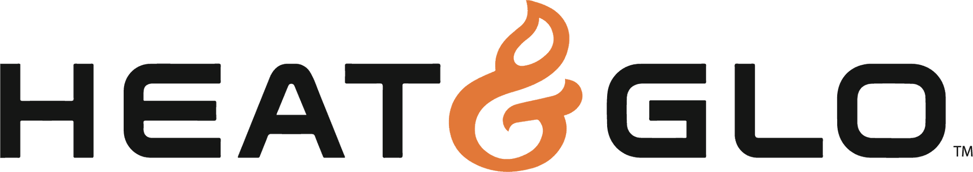 HEAT&GLO logo in black with an orange flame forming the ampersand
