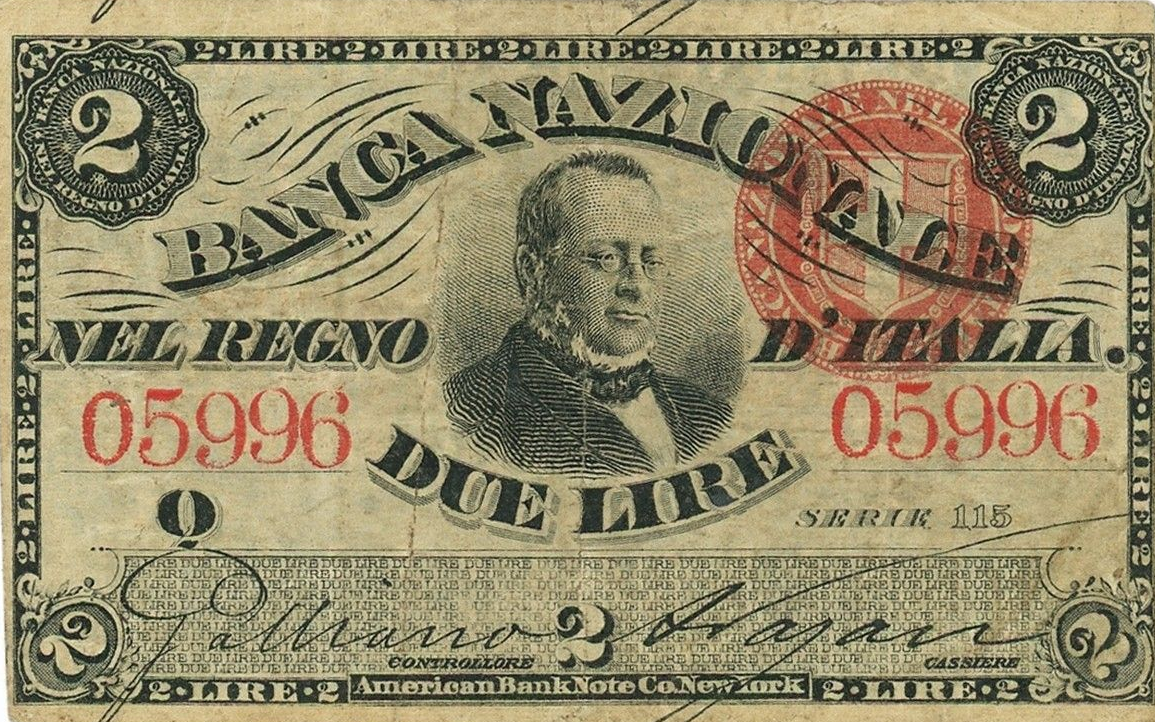 La banconota da 2 lire denominata cavurrino