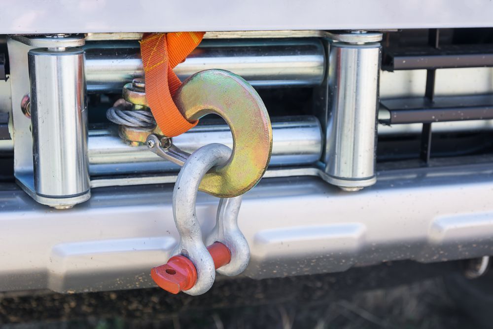 A Close Up of a Winch Hook on the Front of a Vehicle — Marx Forster Tyres & Mechanical In Forster, NSW