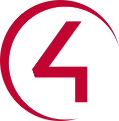 Red number four inside a red partial circle.