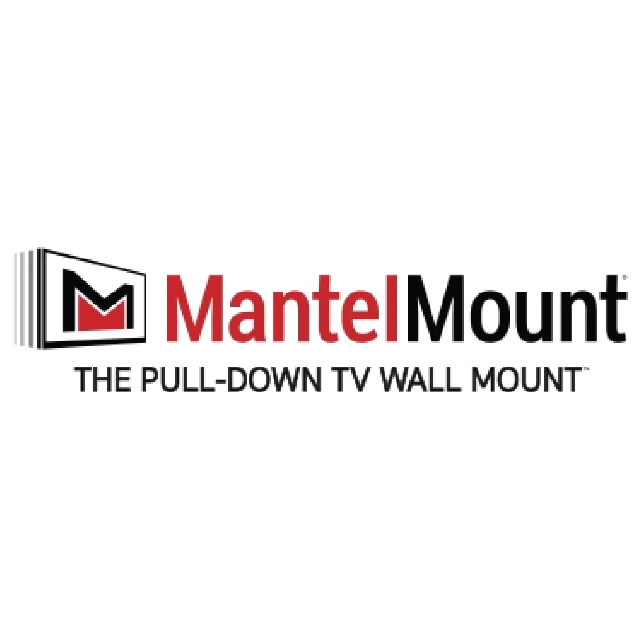 Logo for MantelMount: red text 