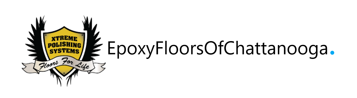 EpoxyFloorsOfChattanooga logo with a yellow and black shield emblem on a white background