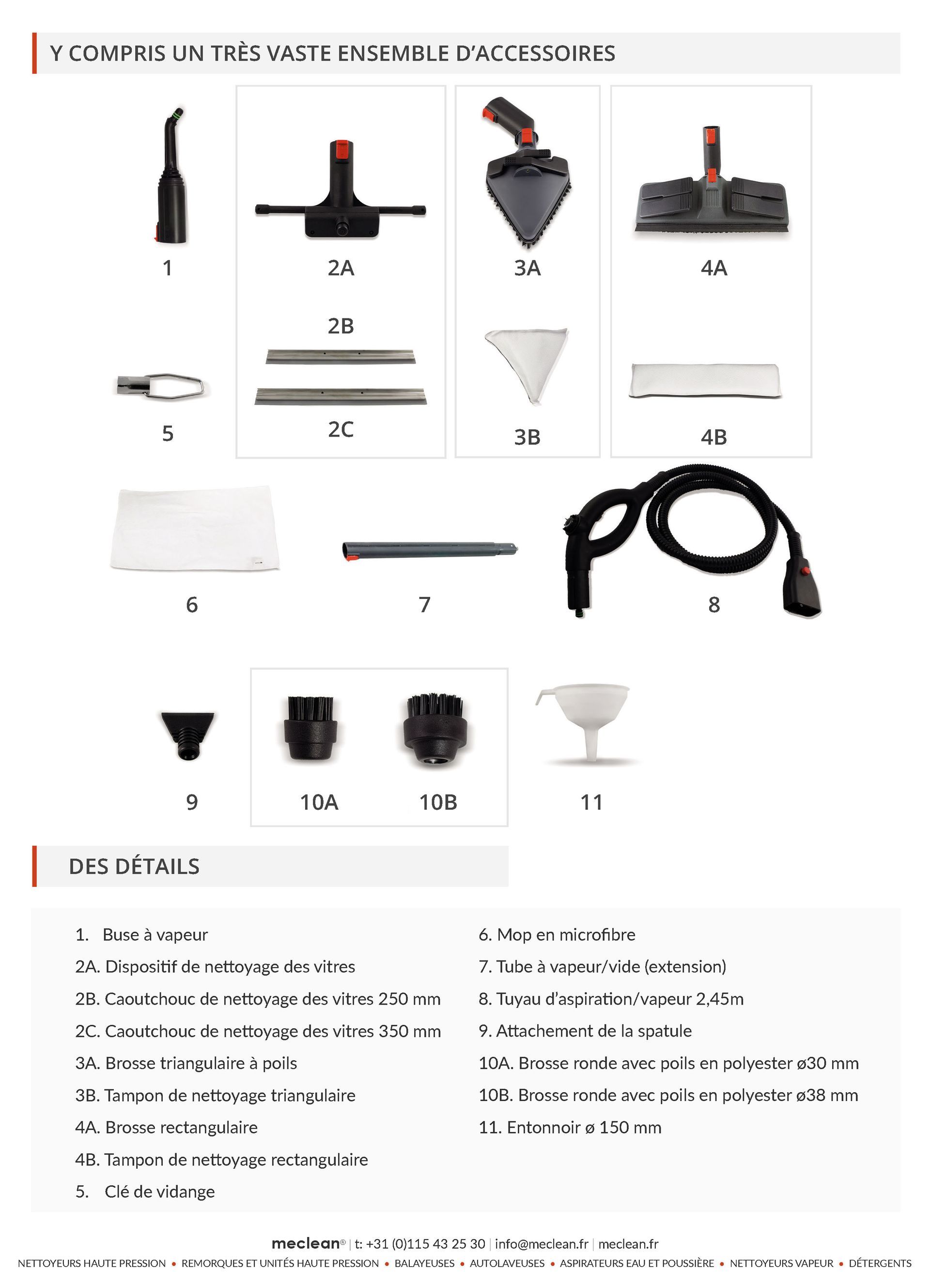 Meclean stoomreinigingsmachine STEAMPOWER ONE overzicht accessoires
