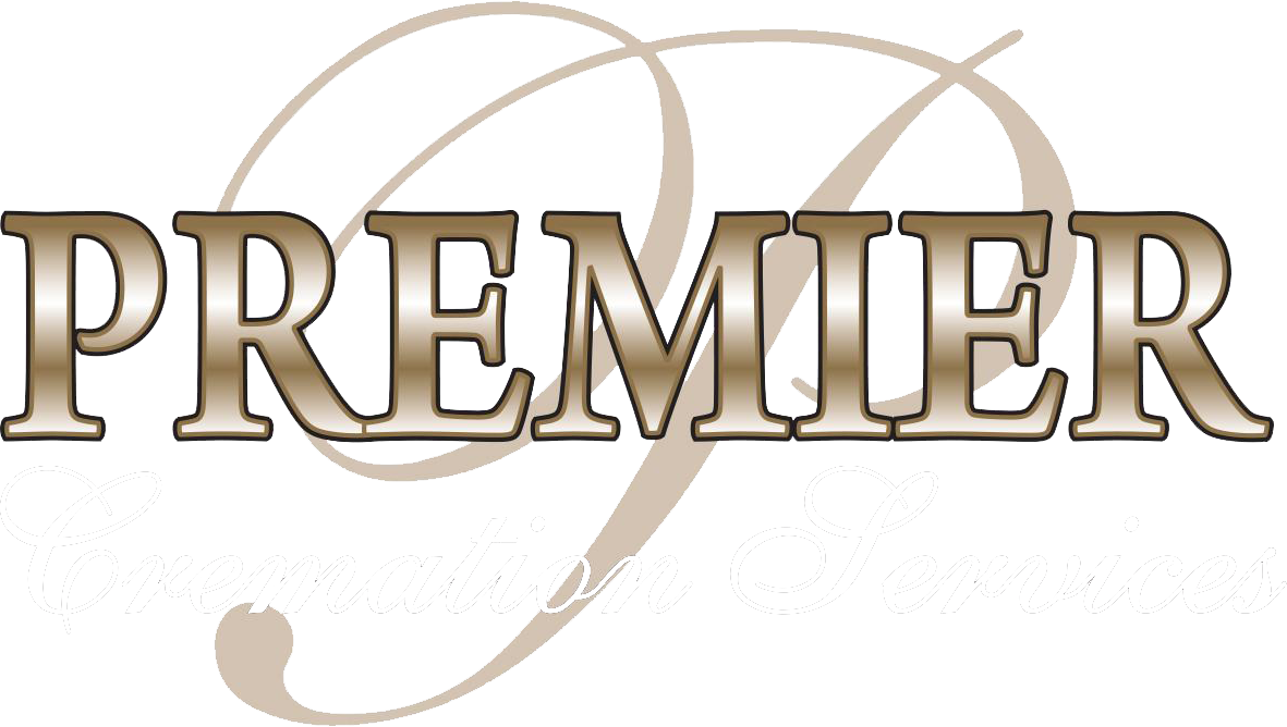 Gold &ldquo;PREMIER&rdquo; logo with a stylized script P, "Cremation Services written underneath.