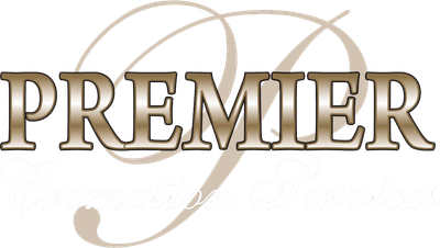 Gold &ldquo;PREMIER&rdquo; logo with a stylized script P, "Cremation Services written underneath.