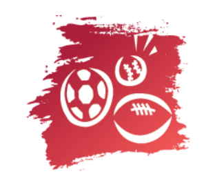 A soccer ball , a baseball and a football are on a red background.