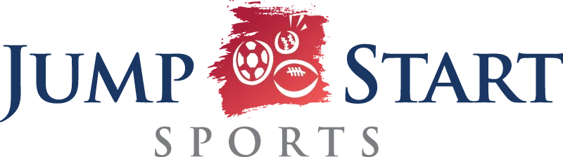 The logo for jump start sports has a soccer ball on it.
