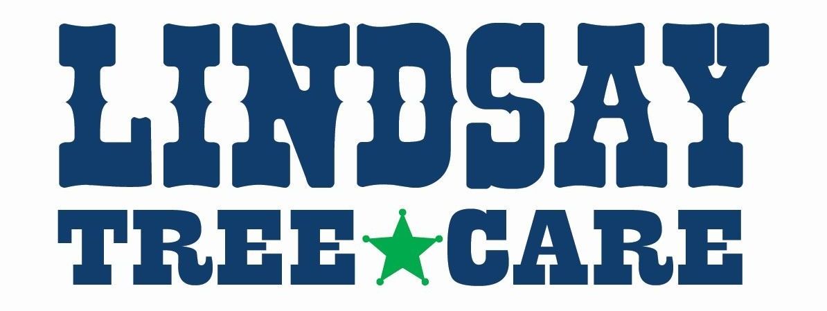 A logo forLindsay Tree Care with a green star