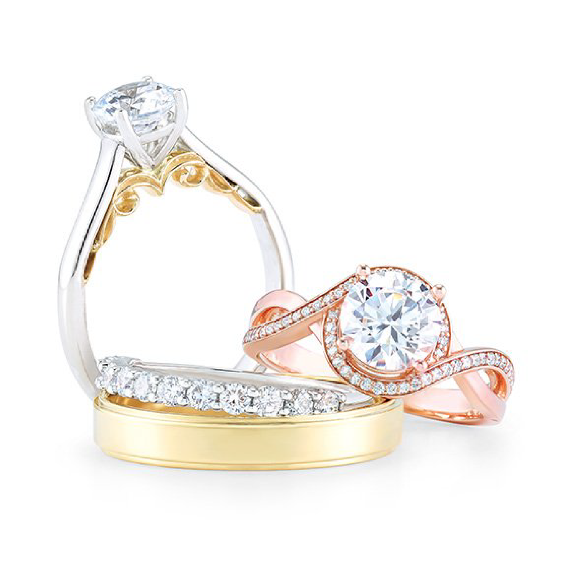 silver and rose gold rings