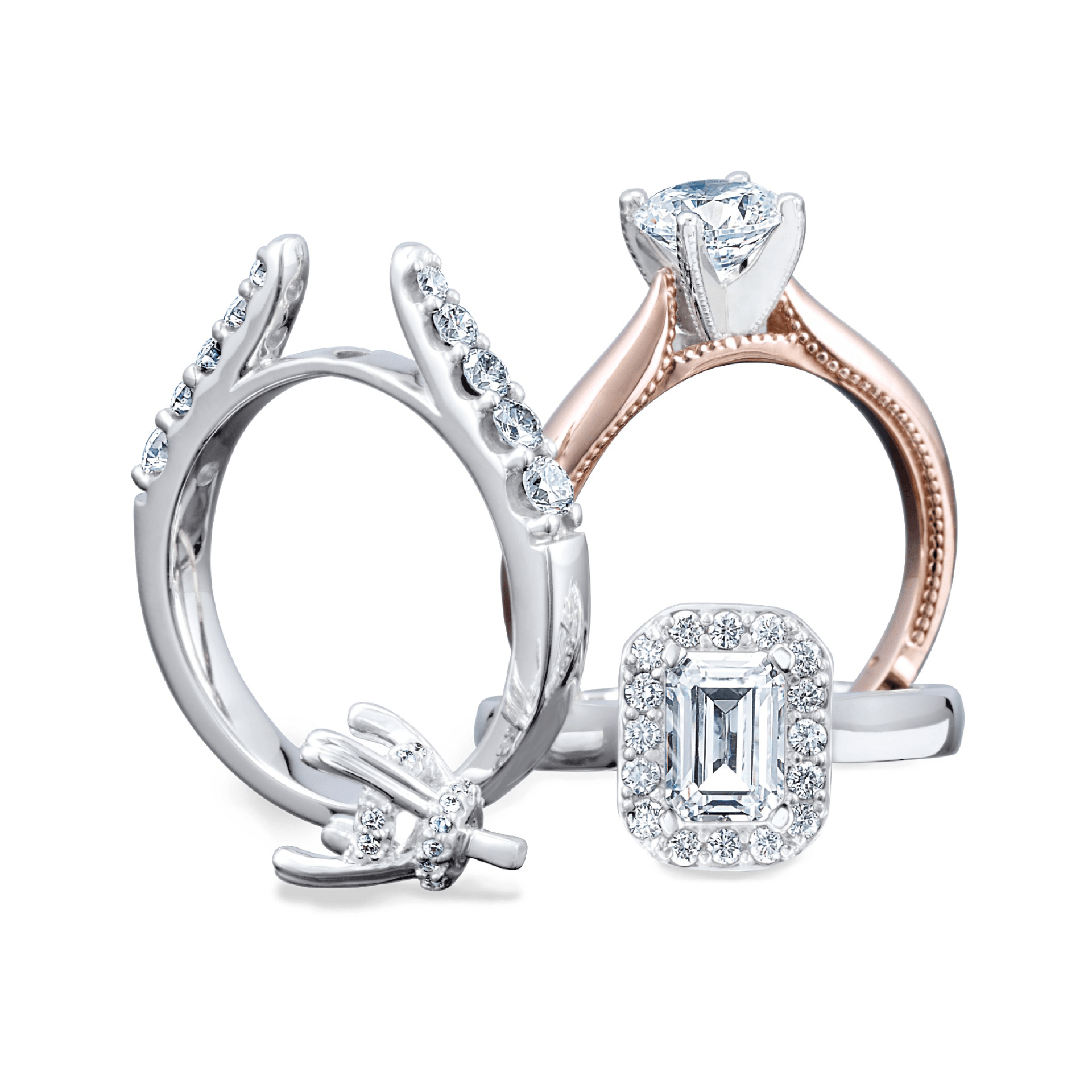 white gold and rose gold rings