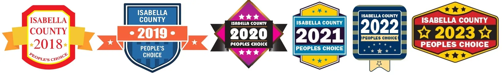 Images displaying winner of Isabella County People's Choice award in 2018-2023.
