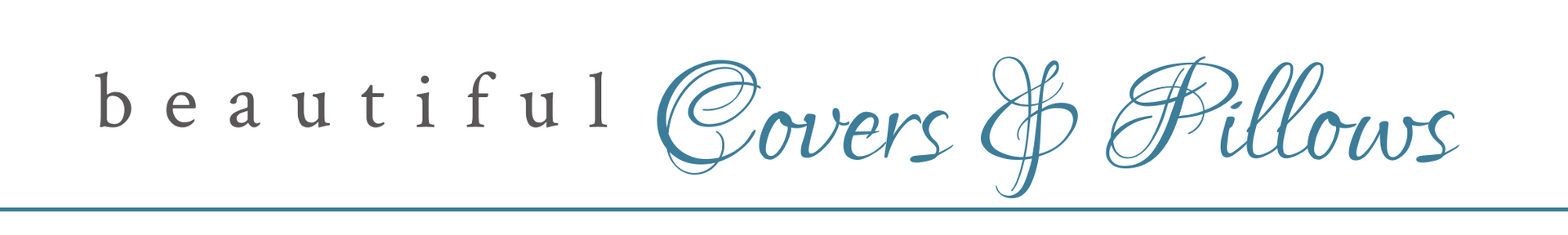 Logo reading “beautiful Covers & Pillows” in black and blue script on a white background