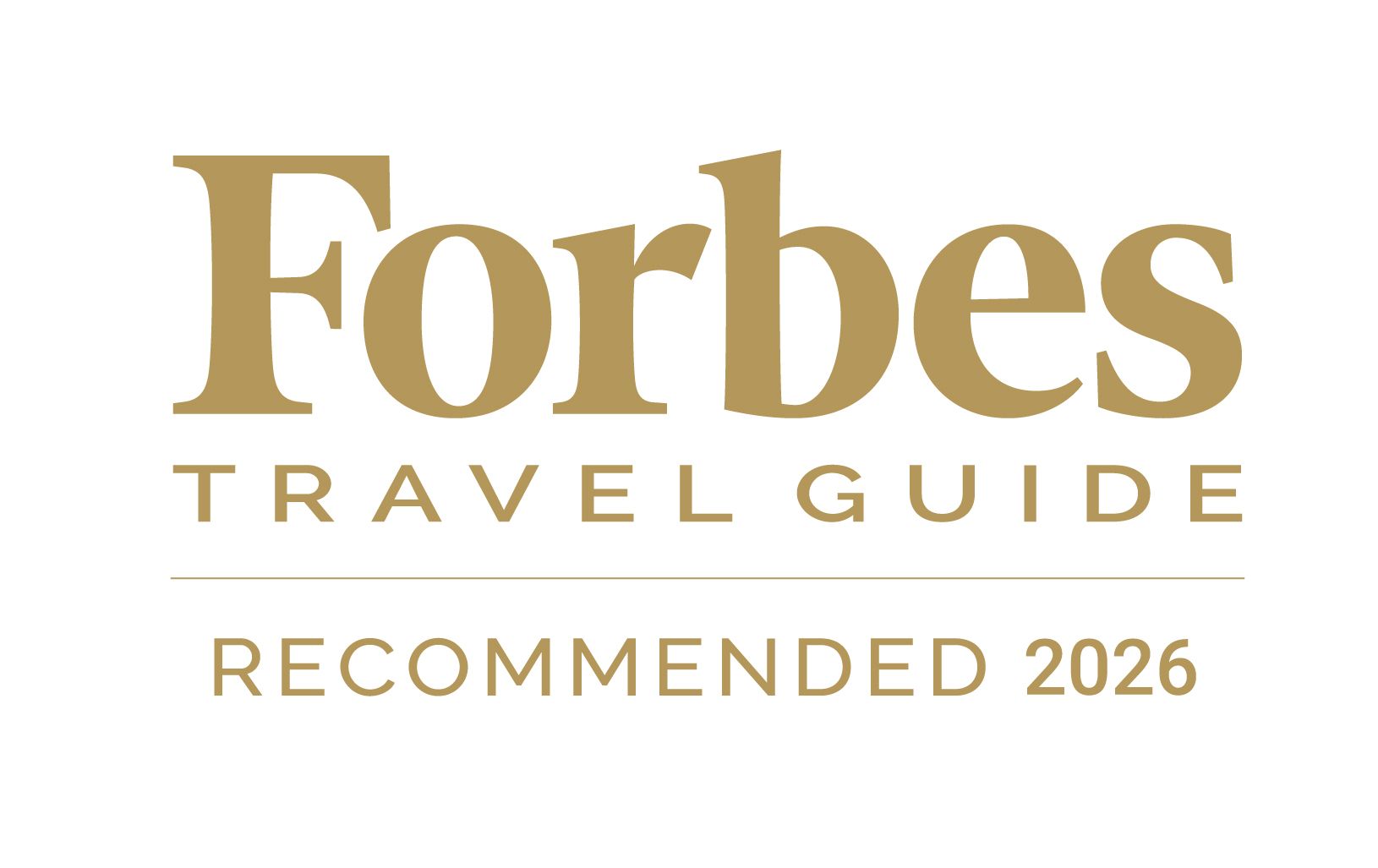 Gold-colored Forbes Travel Guide Recommended 2026 logo on a white background.