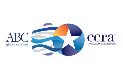 Logo di ABC Global Services e CCRA Travel Commerce Network, caratterizzato da un'icona circolare stilizzata con una stella bianca.