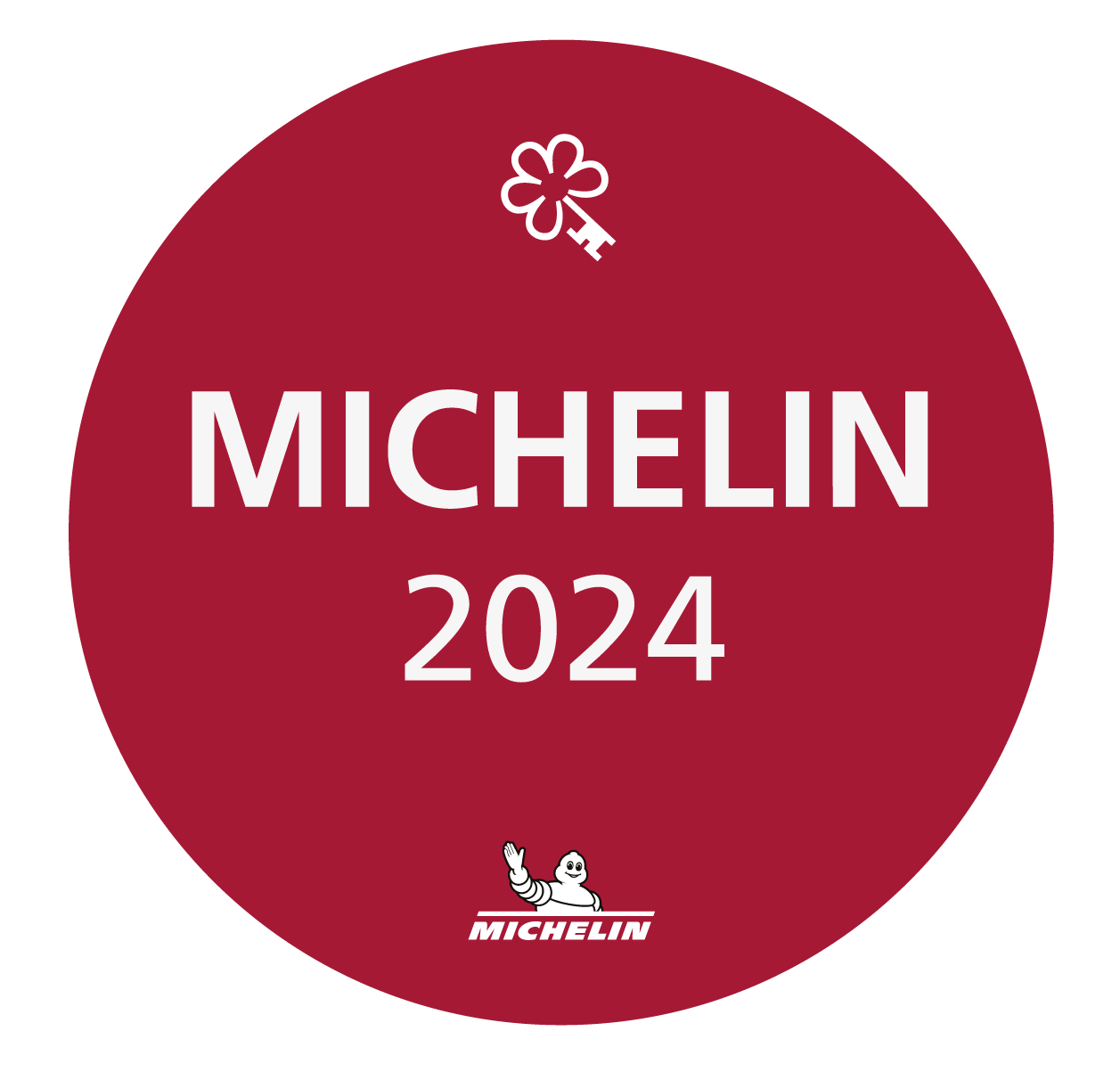 A red circle containing the white text
