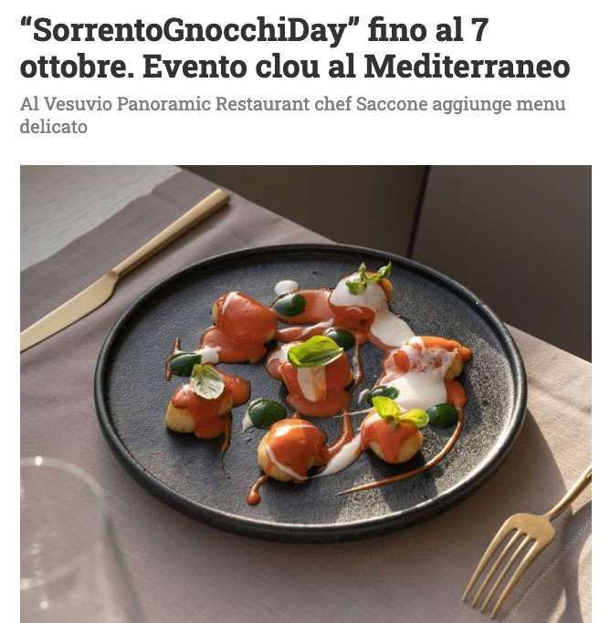 A plate of gnocchi with red and white sauce and basil, next to cutlery, above text for the Sorrento Gnocchi Day event.