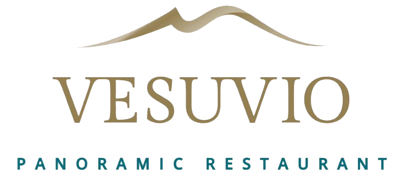 Logo for Vesuvio Panoramic Restaurant featuring a stylized mountain outline above the text in a gold and dark teal font.