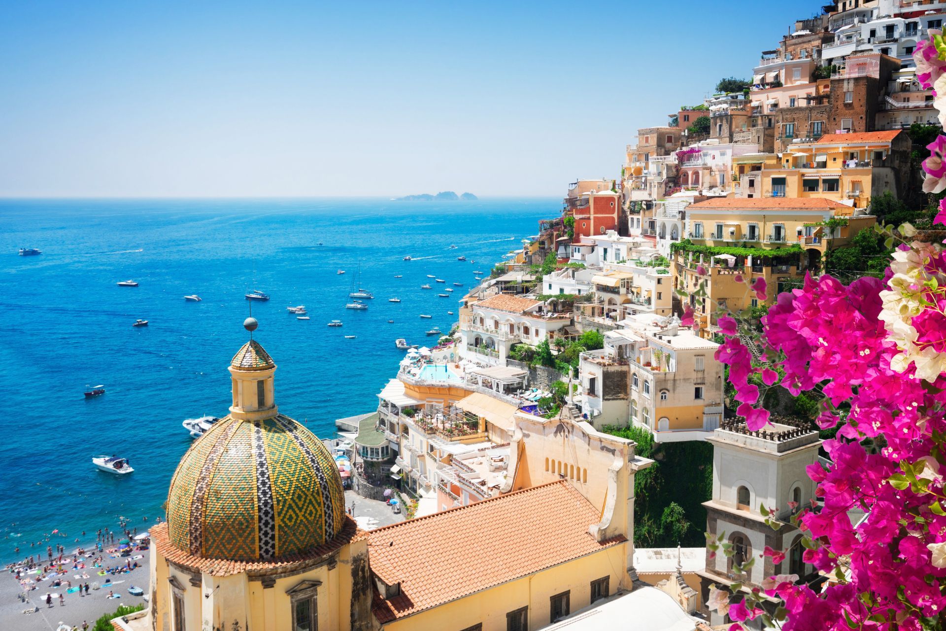 Aerial view of Positano, a stop on the Amalfi Coast tour