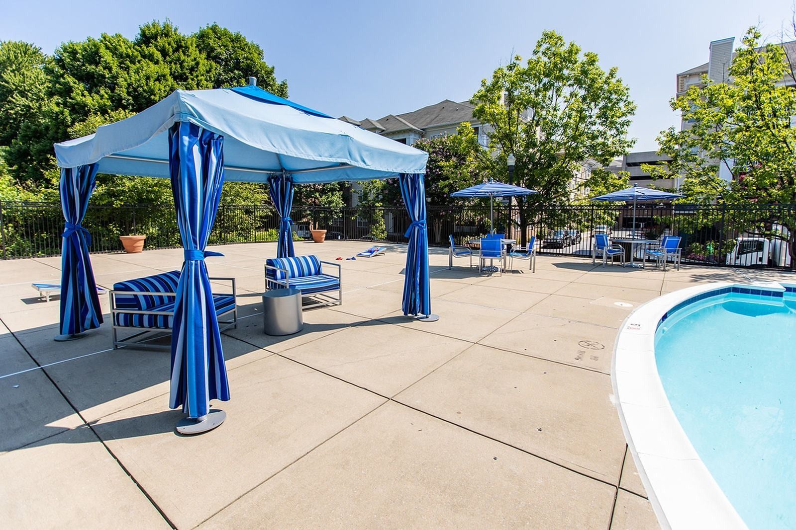 Poolside cabana at Park Station Apartments.